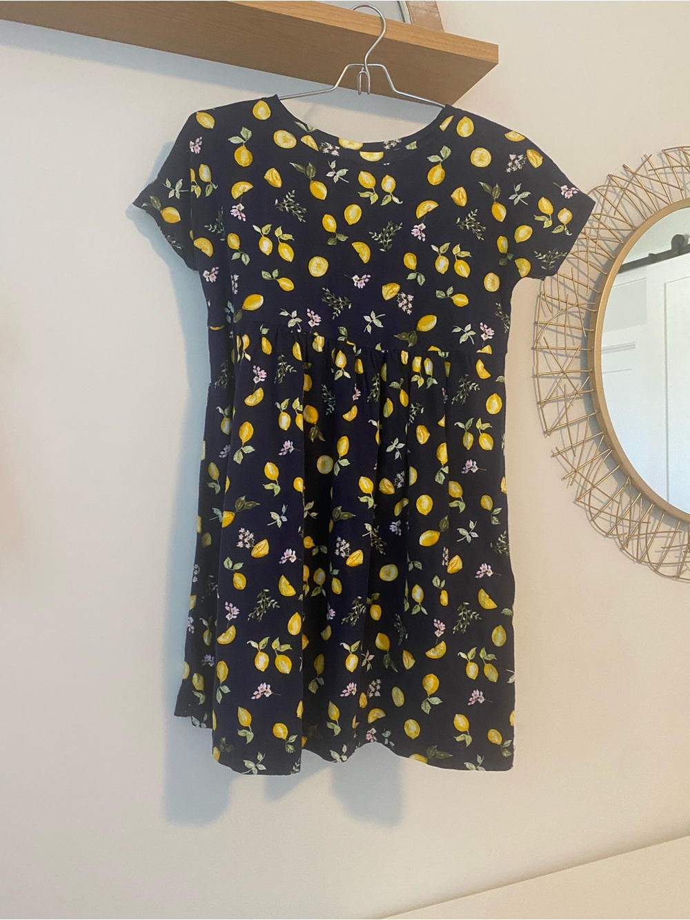 Old Navy Navy Dress with Yellow Lemon Print